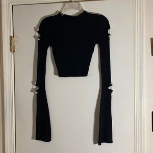 Rehab Ribbed Pearl Sleeve Crop Top